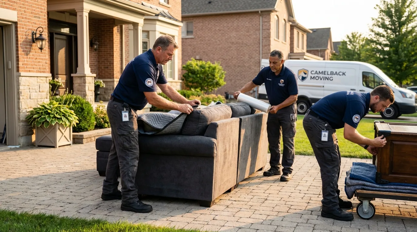 Large estate moving crew wrapping furniture in Scituate, MA